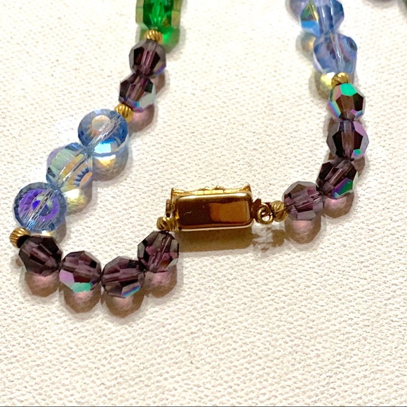 Vintage  Necklace & Earring Set Crystal Beads Green Blue Purple - Picture 4 of 8